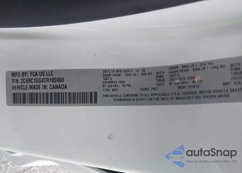 2026 Chrysler Pacifica Limited from USA, damaged, VIN 2C4RC1GG4TR195960